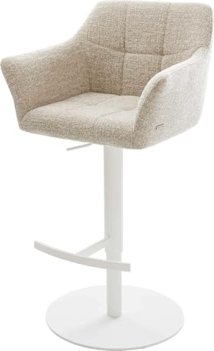 DELIFE Barstuhl Yulo-Flex Drehfuß höhenverstellbar Metall Weiß Webstoff Soft Beige