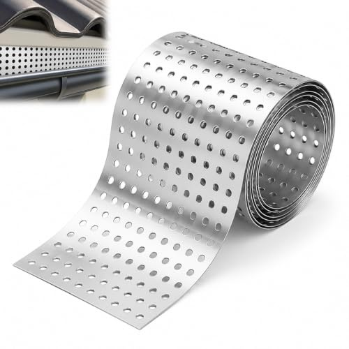 WDKXCN Rejilla de Canalón, 7m x 80mm Rejilla Aluminio, Chapa Perforada Aluminio Duradero para Evitar que Pájaros, Hojas e Insectos Entren en el Tejado