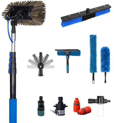 Carbon Fiber Water Fed Pole System, Telescoping Cleaning Brush with Hose Attachment & Soap Dispenser, Multi-Purpose Solar Panel, Window & High Reach RV Washer Equipment(12.2m(40FT))
