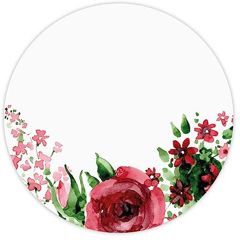 Tapis de Souris Rose I Ø 22 cm Rond I Tapis de Souris Taille Standard, antidérapant I Aquarelle Motif Fleurs Vintage Rose Rouge I pour Jeunes Filles Femmes I dv_437