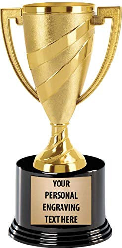 Crown Awards Gold Cup Trophies with Custom Engraving, 7.25 Personalized Gold Swirl Cup Achievement Trophy On Deluxe Round Base 1 Pack