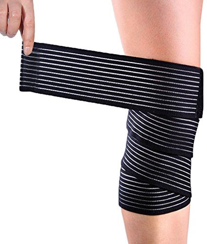 Rodillera de Compresión, Rodillera Deportivo Vendaje Soporte de Rodilla Ajustable Protector de Rodilla Alta Elasticidad Pierna de Muslo Rodillera de Envoltura Compresión Wrap Band Negro
