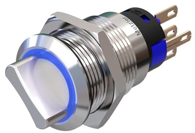 Metzler - Drehschalter 19mm - LED Ringbeleuchtung 230 V Blau - IP50 IK10 - Edelstahl - Lötkontakte