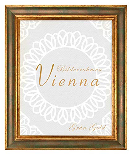 BIRAPA Bilderrahmen gold Vienna Rahmen 70x100 cm - Bilderrahmen vintage in Grün Gold, Bilderrahmen Holz mit Zierleiste innen und außen, Fotorahmen, Holzrahmen