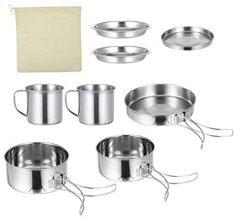 BESPORTBLE Camping Kochgeschirr Set 8 Stück Edelstahl Kochtopf Camping Kochgeschirr Kit Rucksack Kochset Outdoor Kochausrüstung Teile für Outdoor Camping Zubehör Silber
