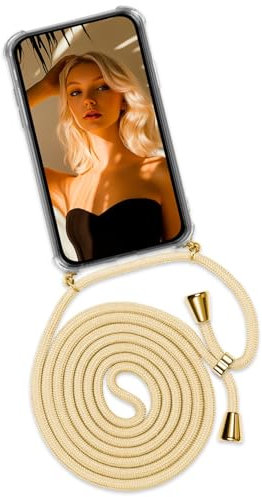 ONEFLOW Handykette für iPhone 12 Pro Max Hülle mit Band, Handyhülle mit Kette abnehmbar, Handyband zum Umhängen, Handy Umhängeband Lange Handykordel, Twist Case – Gold Gelb