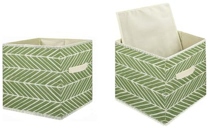 Holdfiturn 2Pcs Cube Storage Boxes 28x28x28cm Foldable Kallax Storage Cubes with Handles Collapsible Baskets Toy Bins Fabric Organisiers Containers for Kallax Unit Shelf (Light Green)