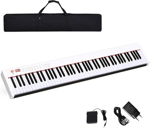RELAX4LIFE Pianoforte Digitale Portatile con 88/61 Tasti Illuminati, Custodia, Leggio, Modalità di Insegnamento,MP3/USB/MIDI/Bluetooth (88 TASTI, MODELLO 2-BIANCO)