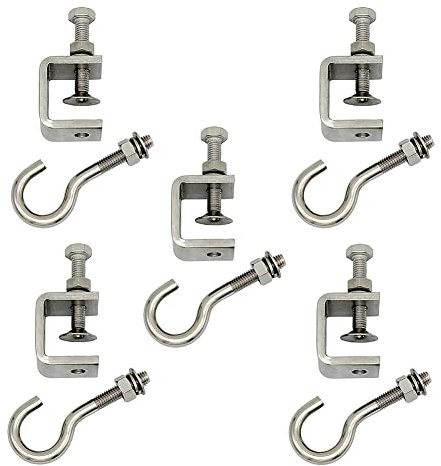 WANLIAN C-Zwingen, Balkenklemme Aus Edelstahl, C-Klemme; Mit Edelstahlhaken, Tischzwinge Schraubklemme, Silber, 45 Kg Statischer Schwerkraft Standhalten Können (5 Stück)