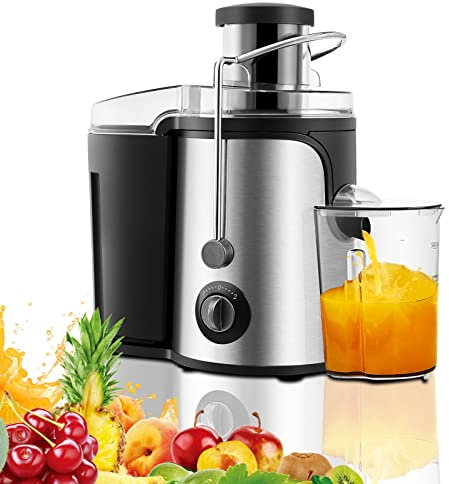 CLIPOP Juicer Machines Electric, Centrifugal Juicers Whole Fruit and Vegetable with Wide Mouth, Easy to Clean Dual Speed Mode Stainless Steel Juice Extractor with Overload Protective System 600W