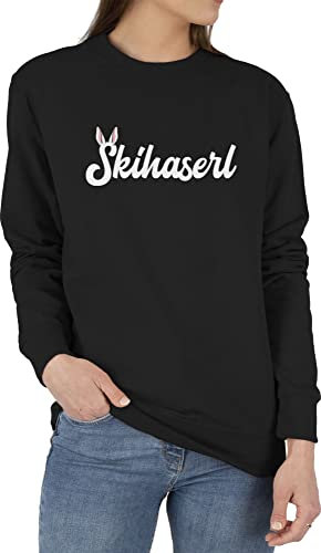 Sweater Pullover Sweatshirt Herren Damen - Skiurlaub Apres Ski - Skihaserl SkiGirl - L - Schwarz - Skifahren Geschenke apre Party Mottoparty après mit Fasching Fahren Geschenk Sweat Outfit