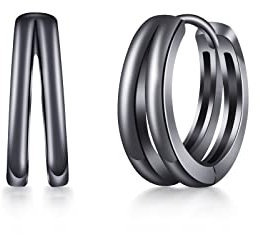 PHNIBIRD Creolen Schwarz aus 925 Sterling Silber Ohrringe Creolen Unisex Schwarz Ohrringe für Herren Damen Durchmesser 15mm Klein Tägliches Tragen