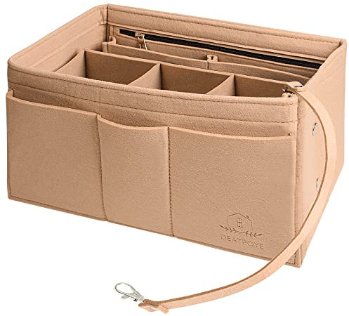 DEATPOYE Felt Tote Bag Organizer, Handbag Insert with Large Capacity, 16.5 * 28.5 * 16.8cm (Kaki)