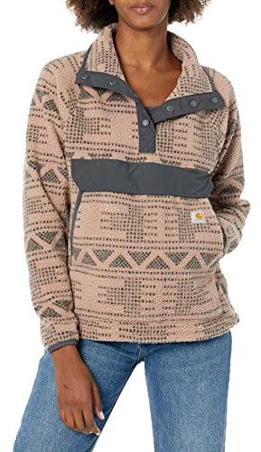 Carhartt Damen Relaxed Fit Fleece - Pullover mit Kragen für Frauen - lockere Passform - Lange Ärmel, Farbe: Schwarz, L