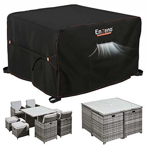 Enzeno Cube Garden Furniture Covers,125X125X74cm Garden Square Table Cover Waterproof,420D Heavy Duty Outdoor Patio Rattan Cube Table Covers Windproof,Anti-UV for Chair and Table Rattan Sofa Cover