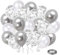 Luftballons Silber Weiß UNOEYSAT Helium Ballons Hochzeit 50 Stück 30 cm Silber Konfetti Metallic Weisse Latex Luftballon Set als Jungen Geburtstag Baby Shower Taufe Party Dekoration