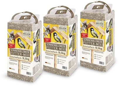 Delicia Sonnenblumen Futter Mix Sonnenblumenkerne Ganzjahres Vogelfutter (28,5 kg (3 x 9,5 kg))