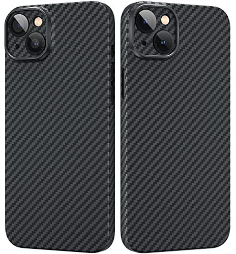 memumi Carbon Hülle für iPhone 14, 0,5 mm Superdünne, Hülle aus echter Aramidfaser [100% Aramidfaser] mit Fallschutz in Militärqualität für iPhone 14 - Schwarz