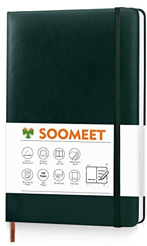Soomeet Notizbuch A5 Liniert, Glattes Leder Notebook, Hardcover, 100 Blatt/200 Seiten, Dickes Papier, Notizbücher zum Schreiben, Arbeit, Schule, Medium 6'' X 8.3'' (Grün)