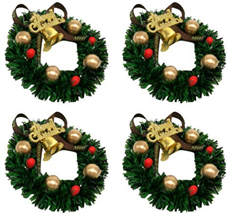 Veemoon 4pcs Miniatur Weihnachtskranz Weihnachtsschmuck Baumschmuck Mini Kranz Girlande mit Schleifen Glocken Weihnachten Türkranz Fensterdeko Wanddeko Haustür Deko Puppenhaus Zubehör