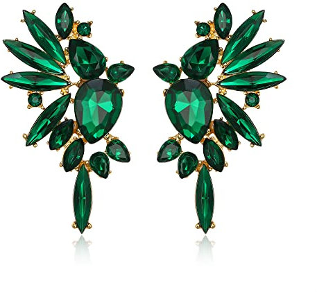 EVER FAITH Kristall Statement Ohrringe, Art Deco Marquise Drop Cluster Braut Bling bunte baumeln Ohrringe für Damen Grün Gold-Ton