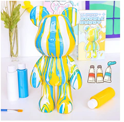 Coniuty DIY Creative Blank Painting Fluid Bear Figure Kit, Multicolor Mix Paint Design for Home Decoration (Yellow, Fluid Bear)