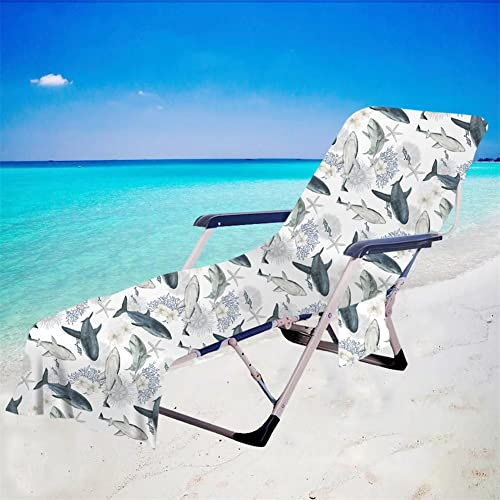 Surwin Sun Lounger Beach Towel with Pockets, 3D Ocean Dolphin Print Beach Chair Cover Chaise Lounge Towel Cover Mate Sunbed Towels For Summer Holiday Garden Outdoor Pool (75x210cm,Seaweed)