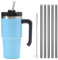 Moollyfox Mug Isotherme avec Poignée Couvercle Brosse et 5 Pailles Tasse à Café Acier Inoxydable sans BPA Double Isolée Gobelet Isotherme pour Eau, Café, Smoothie et Boissons Bleu Clair 20oz/600ml