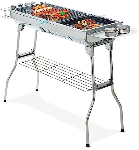 ASAB Portable Charcoal BBQ Grill for Easy to Setup Barbecue Grill Rust Resistant Stainless Steel Charcoal BBQ Folding BBQ Barbeque Grill Outdoor Cooker for Picnic Terrace Camping Travel Freestanding