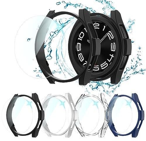 Haojavo [4+4] Stück Hülle Schutzfolie Combo für Galaxy Watch 6 classic 47mm, Wasserdicht Schutzhülle Bumper Schutz Hülle+ HD Gehärtete Displayschutz Kombination Zubehör für Samsung 47mm Watch6 classic