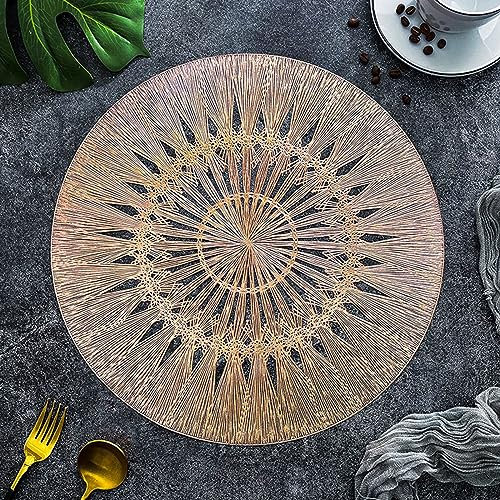 Hosoncovy 4 Pack Hollow Placemats Table Mats Set Washable PVC Non-Slip Heat Resistant Table Place Mats Dinner Mats Meal Mat for Kitchen and Dining Room for Wedding (Rose Gold)