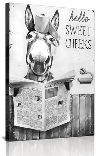 ZFTCN Art mural amusant au motif de journal - Tableau mural animal sur toilettes - Toile en noir et blanc - Décoration de salle de bain et chambre à coucher - Sans cadre - 50 x 70 cm