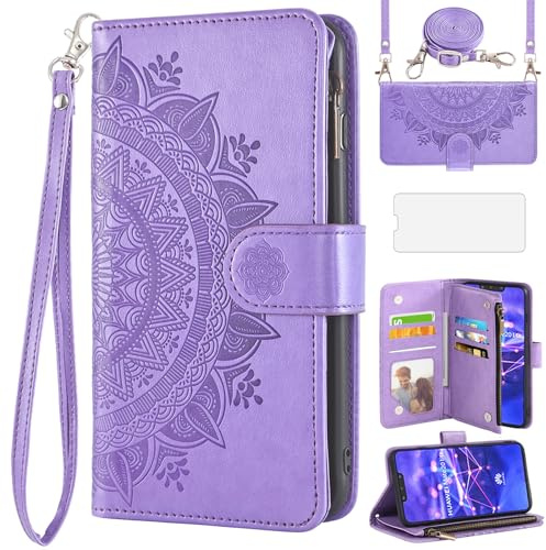 Asuwish Handyhülle für Huawei Mate 20 Lite Hülle mit Band und Folie Schutzfolie Kartenfach Klappbar Leder Blumen Geldbörse Ständer Hawaii Mate20 20Lite SNE-LX1 Handy Hüllen Schutzhülle Phone Case Lila