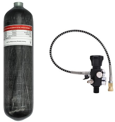 TUXING 4500psi Kohlefaser-Lufttank 3L (Leere Flasche) Paintball-Füllstation Mit Zwei Manometern Bis Zu Mit 24-Zoll-Hochdruckschlauch M18*1.5 Eisenhaltig
