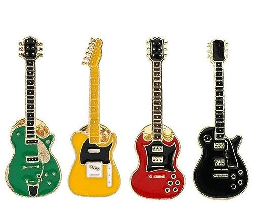 Ppmter Broche de Guitare électrique, 4 pièces, Ensemble de Broches de Guitare électrique Mignonnes, Badges d'instruments de Musique, épingle à Revers pour Chemise, Pull, Manteau, Sacs à Dos