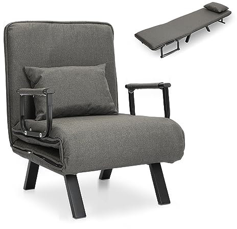 Youyijia Klappbarer Relaxsessel Schlafsofa - Multifunktionales Sofabett mit Abnehmbarem Kissenbezug und Verstaubaren Metallbeinen Grau