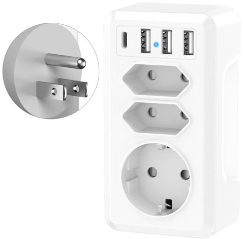 7 in 1 Adattatore Presa Americana, Adattatore USA Adattatore Universale da Viaggio con 3 Prese e 3 USB e 1 USB-C, Adattatore Spina Americana Presa Universale per USA,America,Canada,Messico,Thailandia
