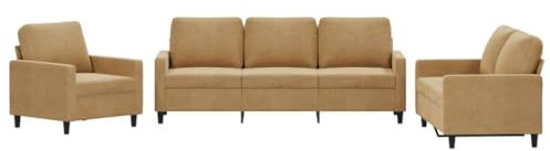 vidaXL Sofagarnitur 3-TLG., Sessel Couch mit Kissen, Sofa Wohnzimmersofa mit Armlehnen, Couchgarnitur Designsofa Sitzmöbel Polstermöbel, Braun Samt