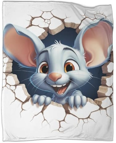 Großohrige Maus Kuscheldecke Flauschig Flanell Decke Zerbrochene Wand 3D Kinder Fleecedecke Wohndecke Warm Sofaüberwurf Decke Sofadecke Couchdecke Tagesdecke Für Bett & Sofa 50x60inch(127x152cm)