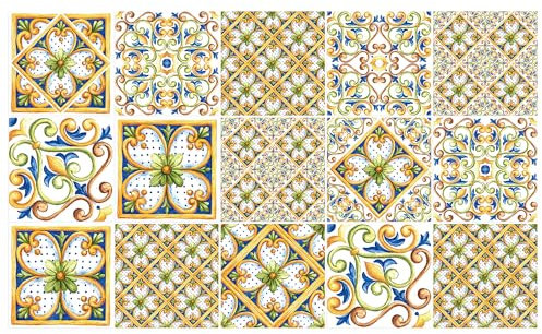 Ulticool – Sticker Wasserdicht Aufkleber Fliesen - Folklore Grünes Blumen Ornament - 15x15 cm - 15 Stück Selbstklebende Fliesenaufkleber aus Folie - Aufkantung für Wand Badezimmer - Küchenwand
