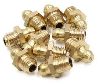 A ABSOPRO Raccordo Per Ingrassatore Dritto Ottone M8x1.25 10 Pezzi | Per Auto Moto Camion, Testa Esagonale, Dimensioni 16.5x11.5mm, Interno Foro 4mm, Sfera A Molla, Antispurgo