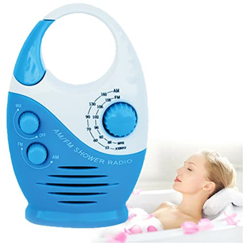 Cndiyald Radio de Ducha Impermeable Mini Am/FM Radio Radio Resistente a la Radio Colgante Radio Altavoz Incorporado para el baño Uso al Aire Libre (Azul) Copa de succión Hook