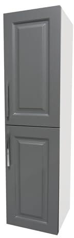 KAREN banyo Badezimmer Hochschrank 30cm Breit Arin Anthrazit | 114,5 x 30 x 32 cm| Softclose-Türen | Chromgriffe | Badezimmerschrank Badschrank Badhochschrank Badregal