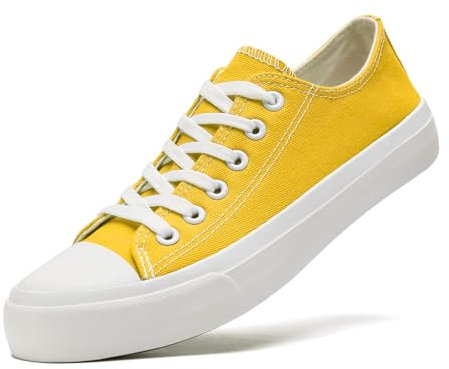 sharllen Ladies Canvas Shoes Women, Unisex Lace up Plimsolls Pumps Low Top Trainers for Men Casual Sneakers Canvas Plimsoles Flat Shoes(Yellow 285)