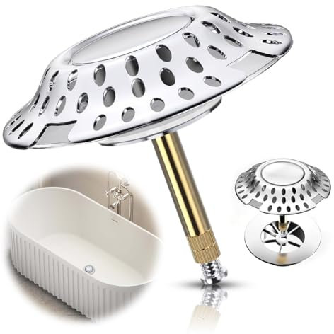 Bouchon de baignoire 2 en 1 - Avec filtre à cheveux - Universel - En laiton - Anti-obstruction - Hauteur réglable - Pour baignoire