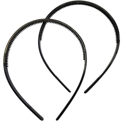 Serre tête bandeau peigne avec dents (2 pièces) noir en plastique 8mm