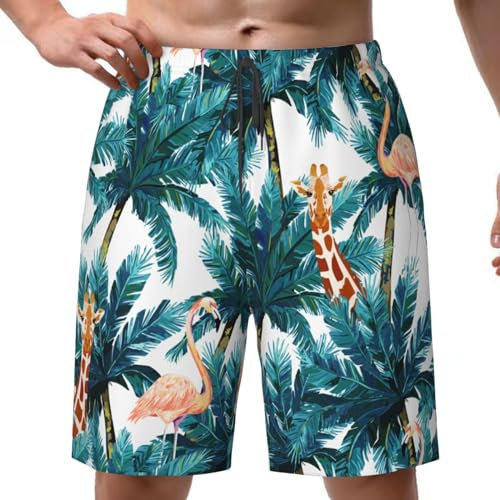 yomeeaaaa Short de bain pour homme à séchage rapide - Short de plage amusant, Exotic Summer Palmier girafe flamant rose, S