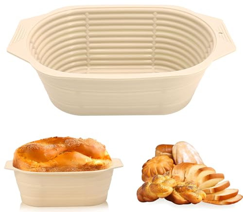Silikon-Brot-Gärkörbchen für Sauerteig, BPA-frei, Brotbackschale, Silikon-Banneton-Brotgärkörbchen (Beige, oval)