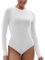 SHAPERX Bodysuit for Women Long Sleeve High Stretch Leotard Top Thong Jumpsuit Crew Neck Fits Everybody, UK-SZ5242-White-XS