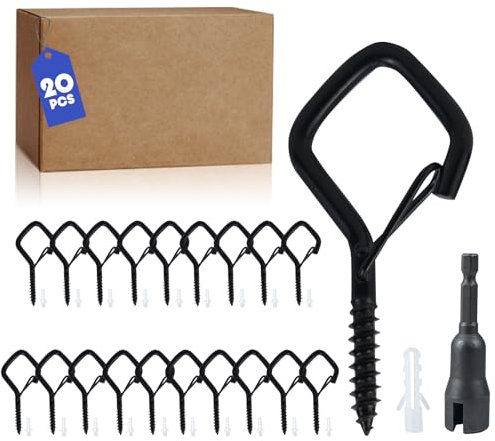GOTDYBST 20 StüCk Schraubhaken Edelstahl, Mit 22 Sicherheitsschraubhaken, Deckenhaken, Wandhaken, Geeignet FüR PflanzköRbe, VogelhäUschen, Windspiele, Lichterketten (Schwarz)